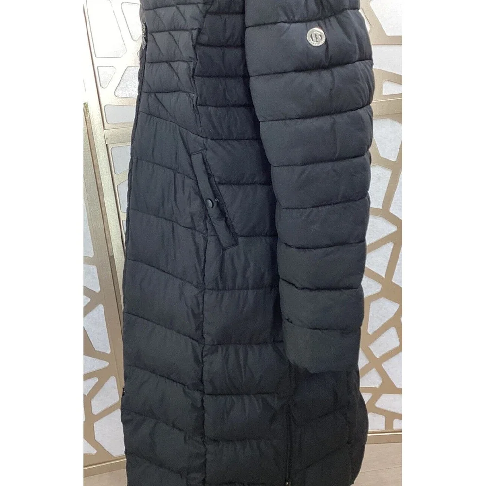 BERNARDO Quilted CALF Long Coat JACKET EcoPlume Fill HOODED ZIPPER  L Puffer - Picture 7 of 10